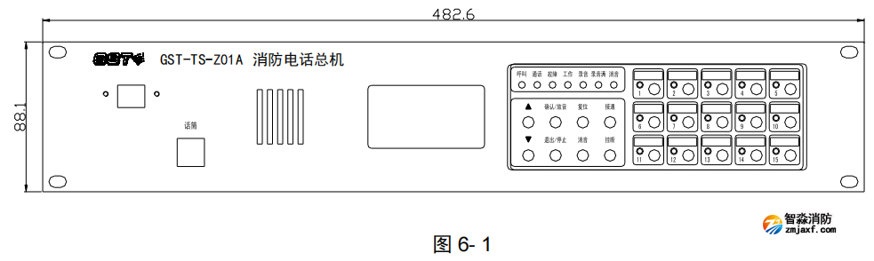 海灣GST-TS-Z01A 型消防電話總機外形尺寸及結(jié)構(gòu)示意圖
