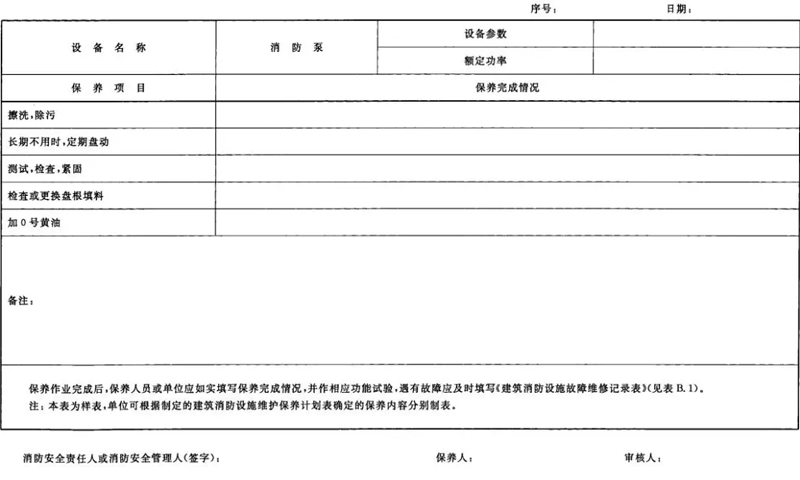 建筑消防設(shè)施維護(hù)保養(yǎng)記錄表